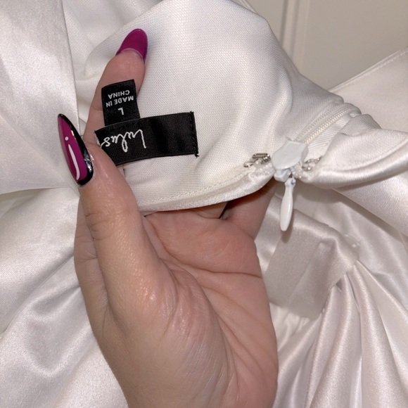 Size L Lulus Charming Celebration White‎ Taffeta Bow Mini Dress - Picture 7 of 10
